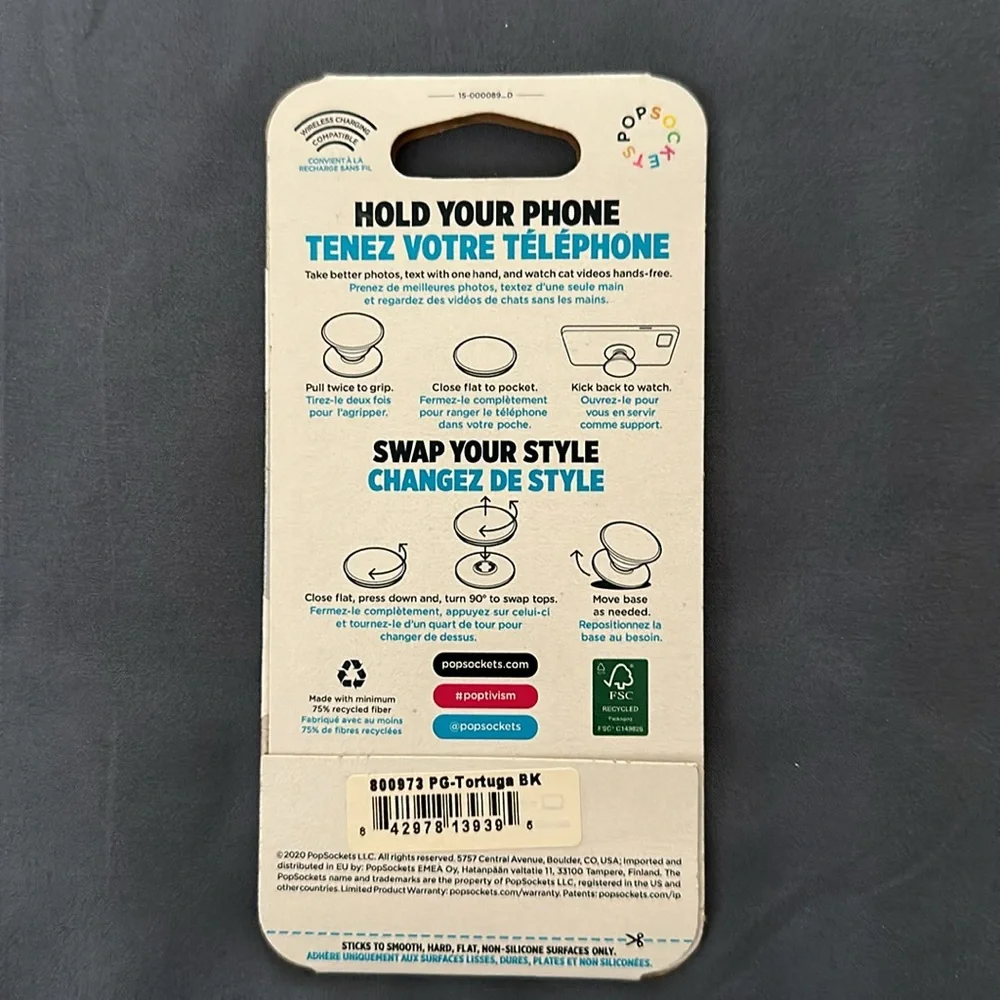Popsocket Phone Grip & Stand with Swappable Top - Seat Turtle Design